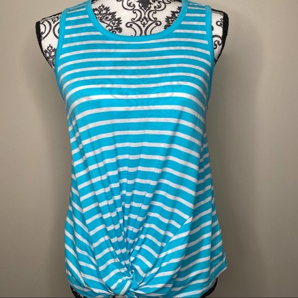 MICHAEL KORS Teal & White Striped Tank Top size Small* - Picture 2 of 7
